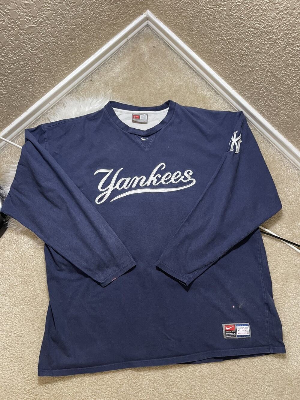 Vintage New York Yankees Y2K Nike Long Sleeve T Shirt Mens Size 2XL Swoosh